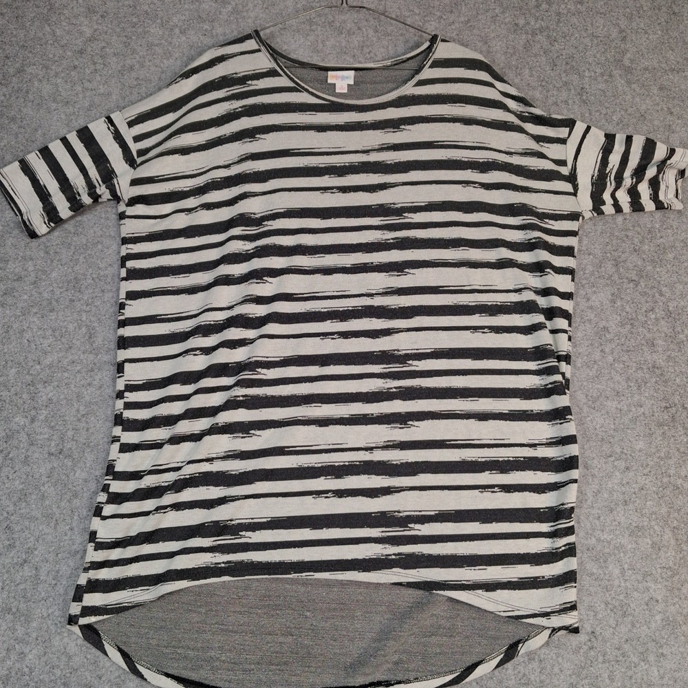 LuLaRoe Irma Tunic‎ Women Small Black White Striped High Low Short Sleeve Top